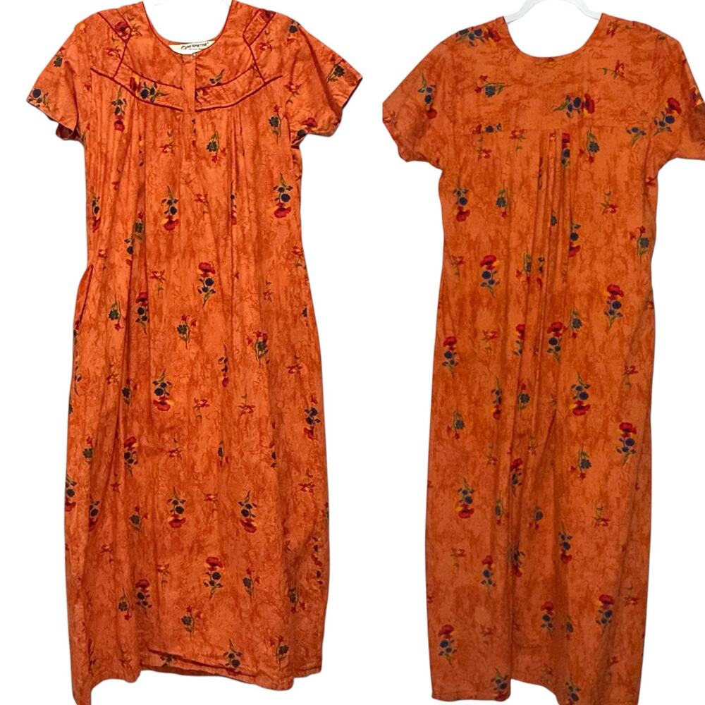 Narmatha DreamWears Orange Pleated Kaftan Shift Comfort Maxi Dress Gown LG